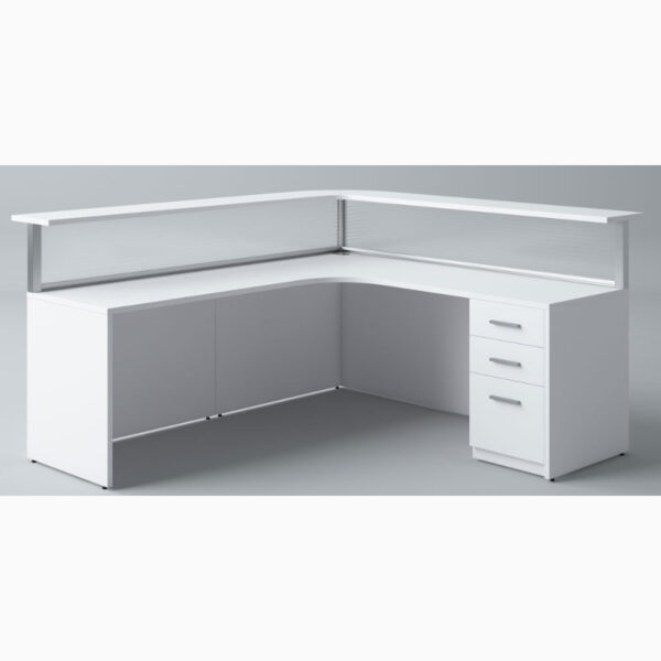 L-Shaped Transaction Top Reception Desk with Right Return and Box/Box/File Pedestal