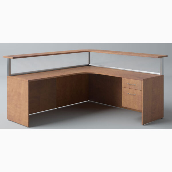 L-Shaped Transaction Top Reception Desk with Right Return and Hanging Box/File Pedestal