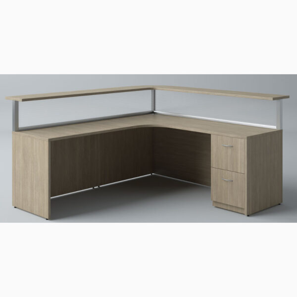 L-Shaped Transaction Top Reception Desk with Right Return and File/File Pedestal