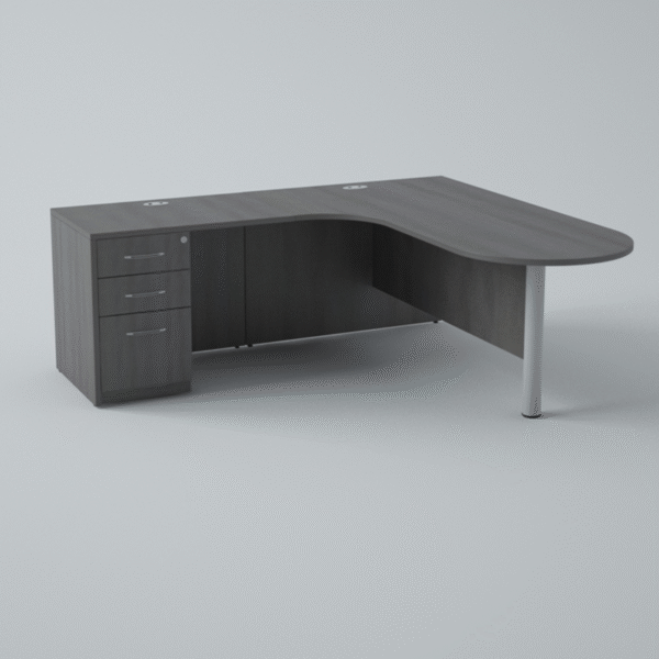 Classic Bullet L Shaped Radius Desk With Drawer/Drawer/File Pedestal
