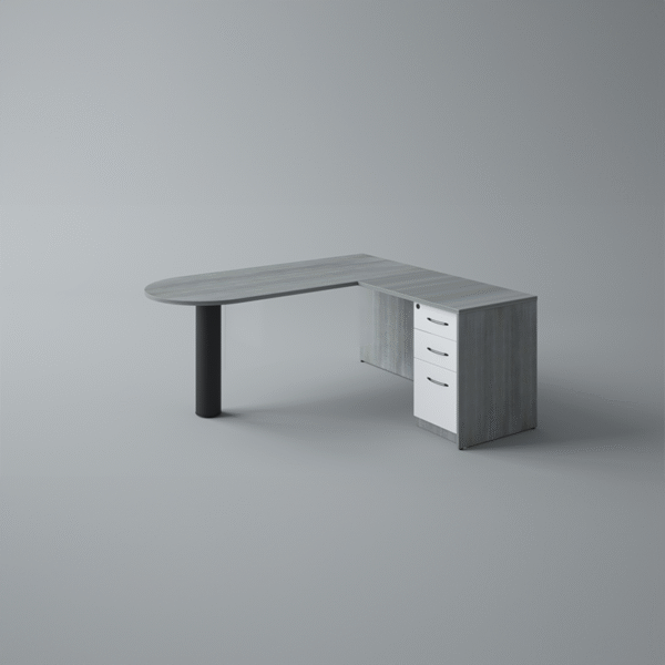 Classic Bullet L-Shaped Desk With Drawer/Drawer/File Pedestal