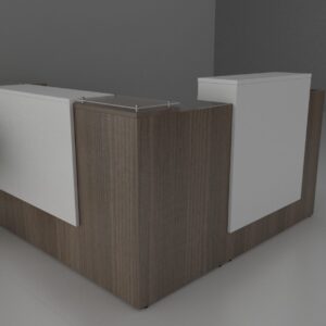 Reception Desk With Tempered Glass and Floating Paper Sorter with 1-Box/Box/File Pedestal