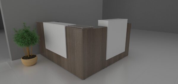 Reception Desk With Tempered Glass and Floating Paper Sorter with 1-Box/Box/File Pedestal