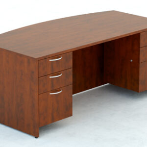 Bowfront Desk shell with full Modesty and 2- Box/Box/File hanging pedstal