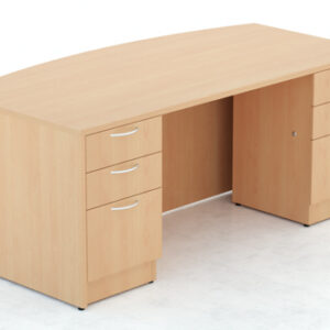 Bow front Desk shell with full Modesty and 2- Box/Box/File full pedstal