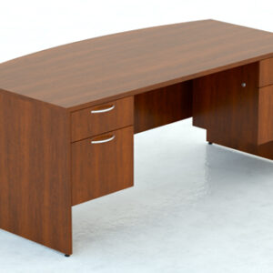 Bowfront Desk shell with 3/4th Modesty and 2- Box/File hanging pedstal