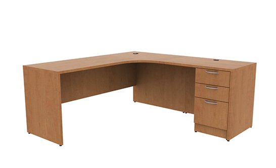 L-Shape Radius Desk with Drawer/Drawer/File Full Pedestal