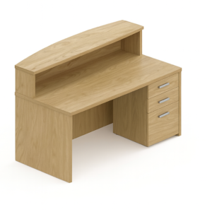 Bowfront Gallery Reception Desk with Transaction Top and Box/Box/File Pedestal