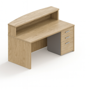 Bowfront Gallery Reception Desk with Transaction Top and Box/Box/File Pedestal