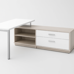 L - Shape Desk with U leg Base and Low Credenza